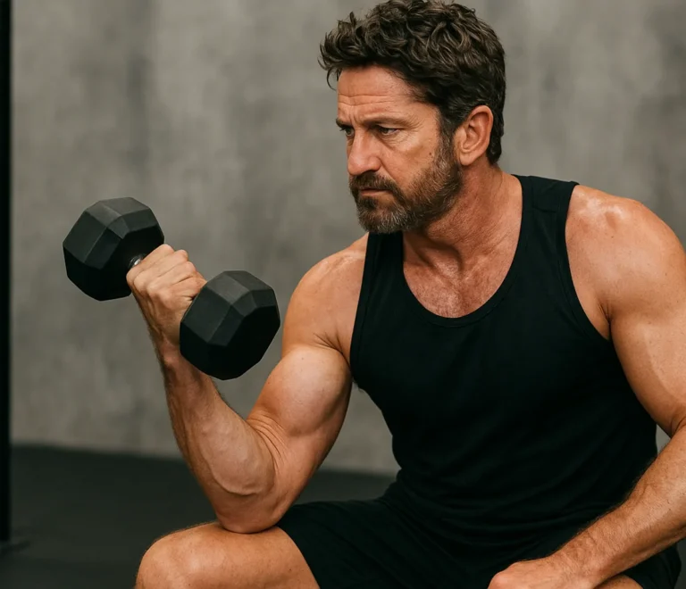 Gerard Butler performing strength and conditioning exercises for film roles