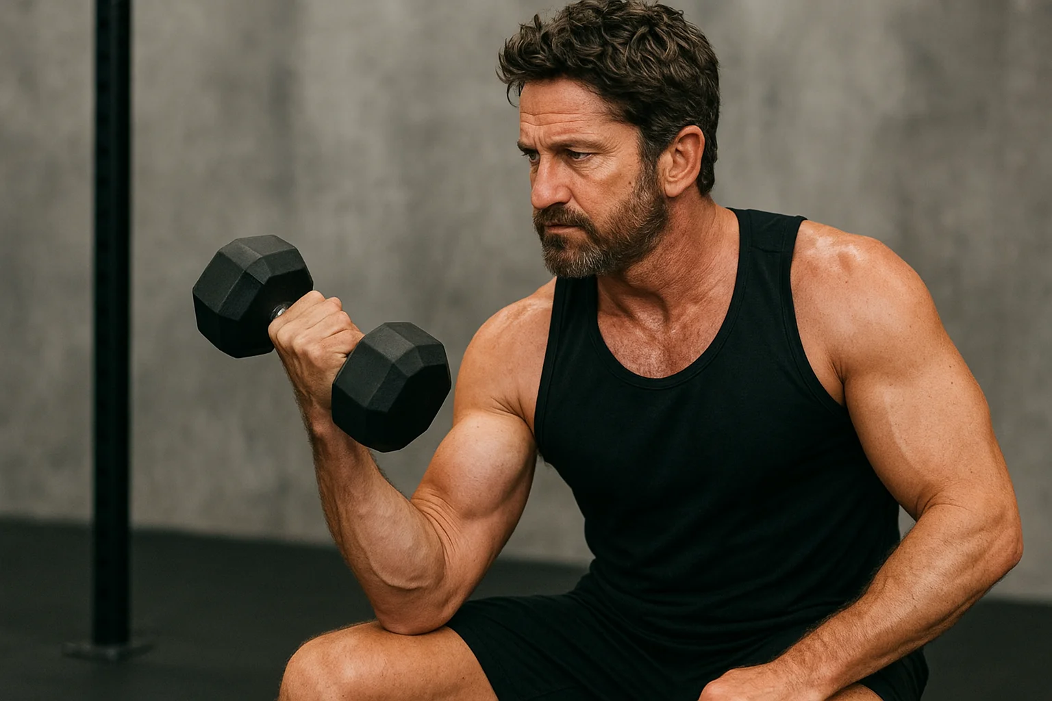 Gerard Butler performing strength and conditioning exercises for film roles