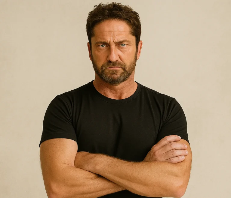 A serious-looking man in a black T-shirt standing with arms crossed against a plain background, representing strength, focus, and determination.